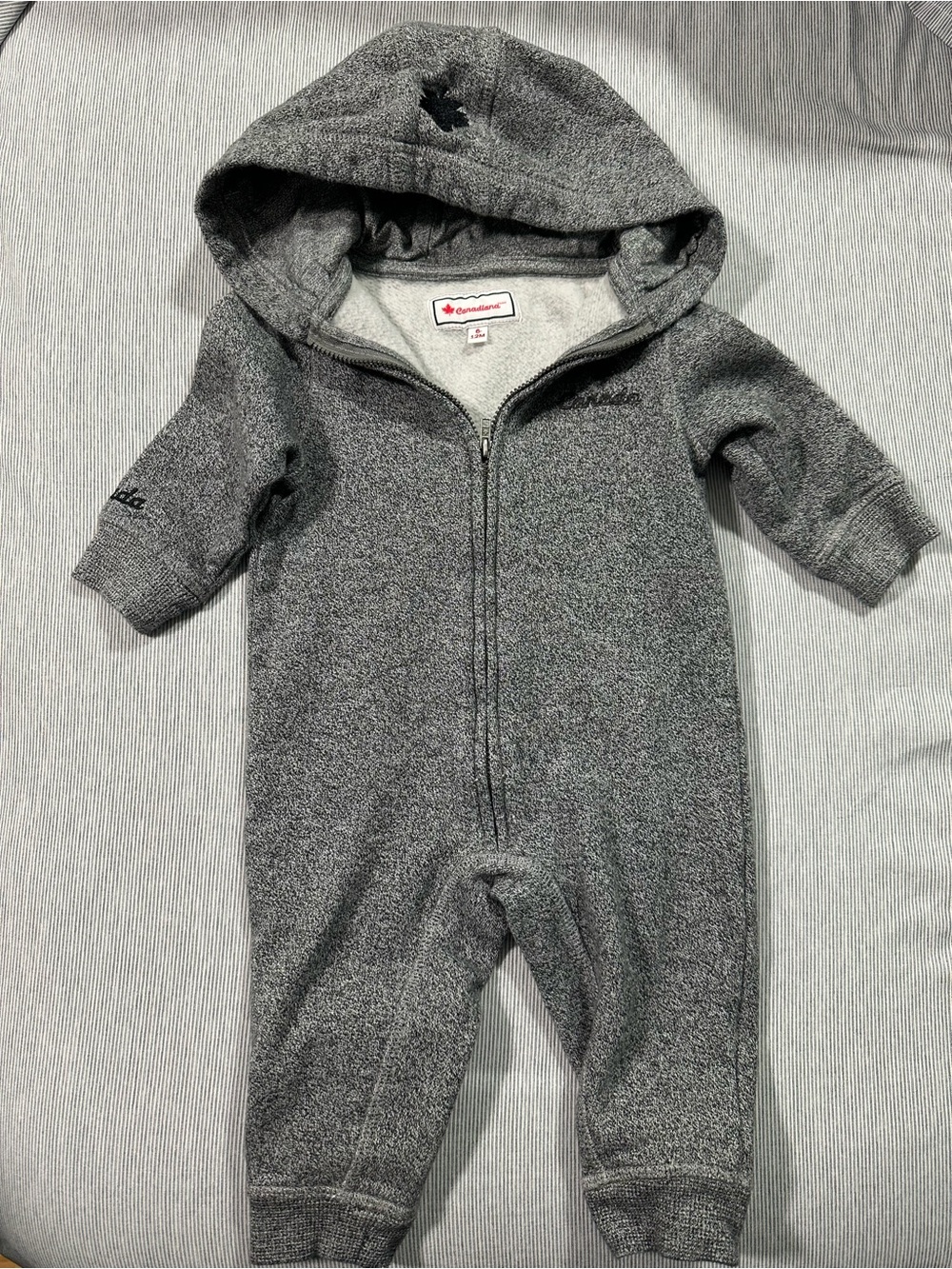 Cozy Hooded Gray Zip-Up Baby One-Piece